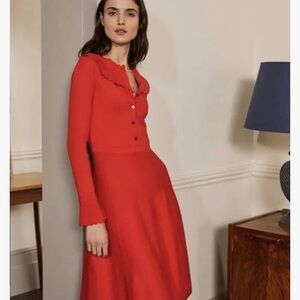 Boden Abercorn Knitted Dress Sz 6 NWT Collar Red Coral Cherry Red